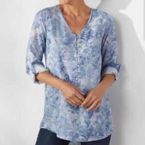 Soft Surroundings Sardinia Floral Blue Tencel Top